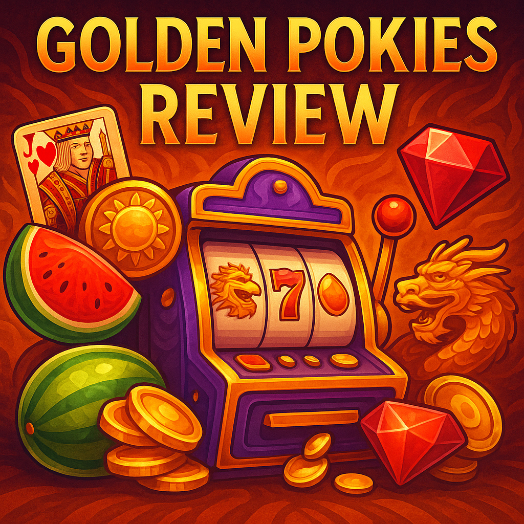 Colorful slot machine with dragon, diamond, coins, and fruit – visual for golden pokies review with Aussie-style gaming theme.