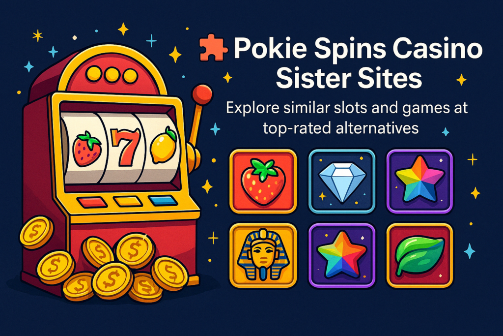 Colorful slot machine with icons of classic and modern games representing Pokie Spins Casino sister sites and alternatives