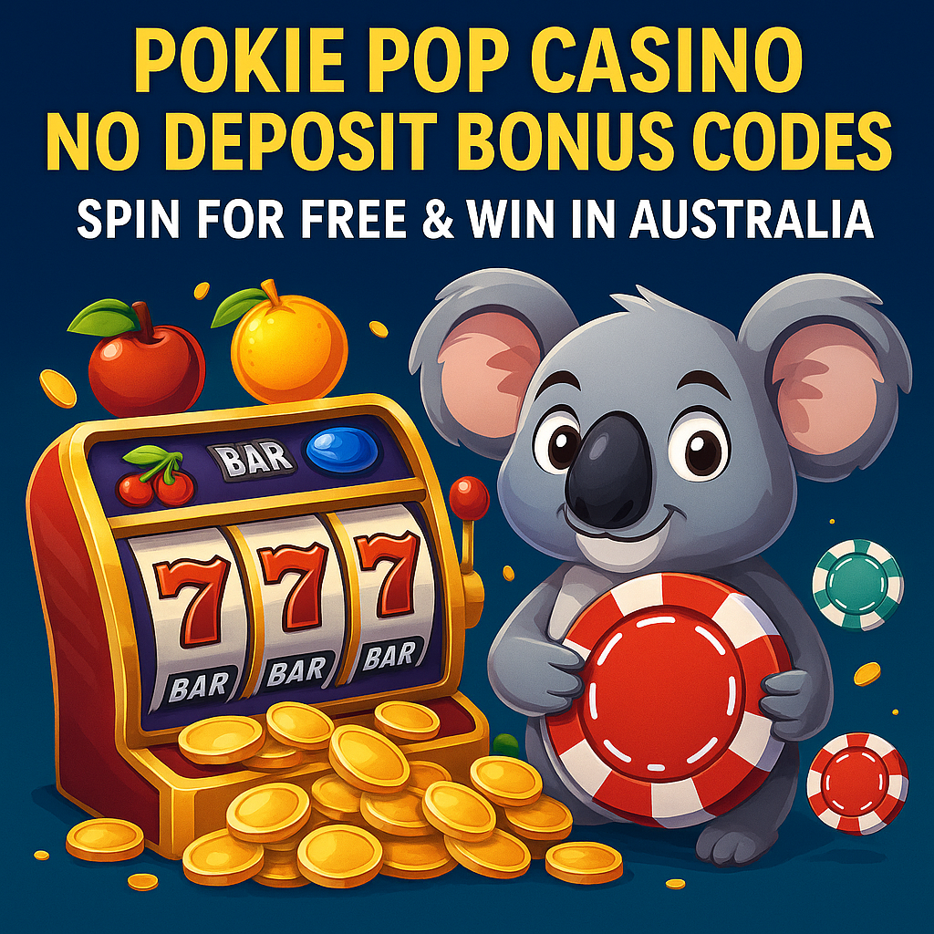 Promotional image showing Pokie Pop Casino no deposit bonus codes 🎁 Spin for free & win in Australia 🐨 Featuring mobile pokies and Johnny Kash Casino free spins offer.