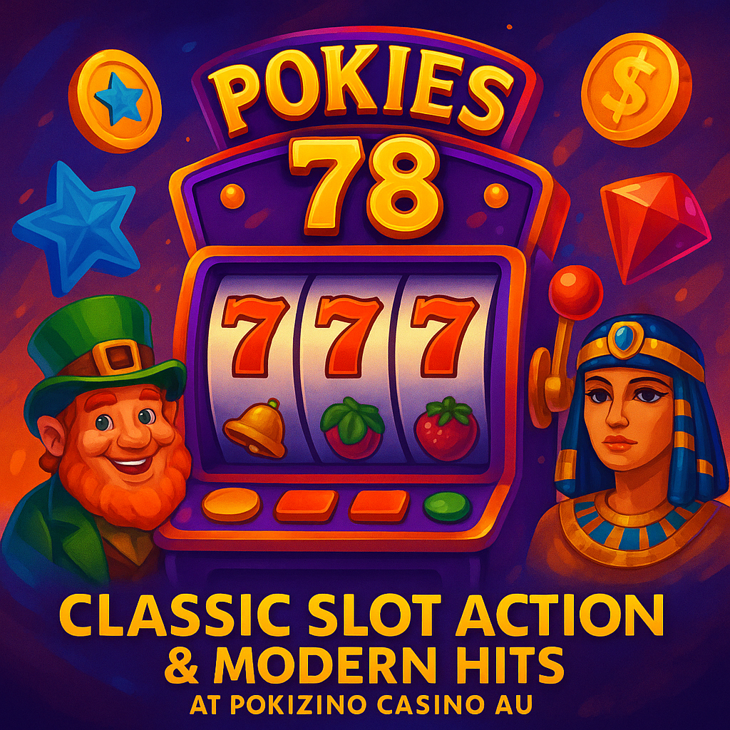Pokies 78 classic slots and modern hits at Pokizino Casino AU with free spins and colorful gaming icons