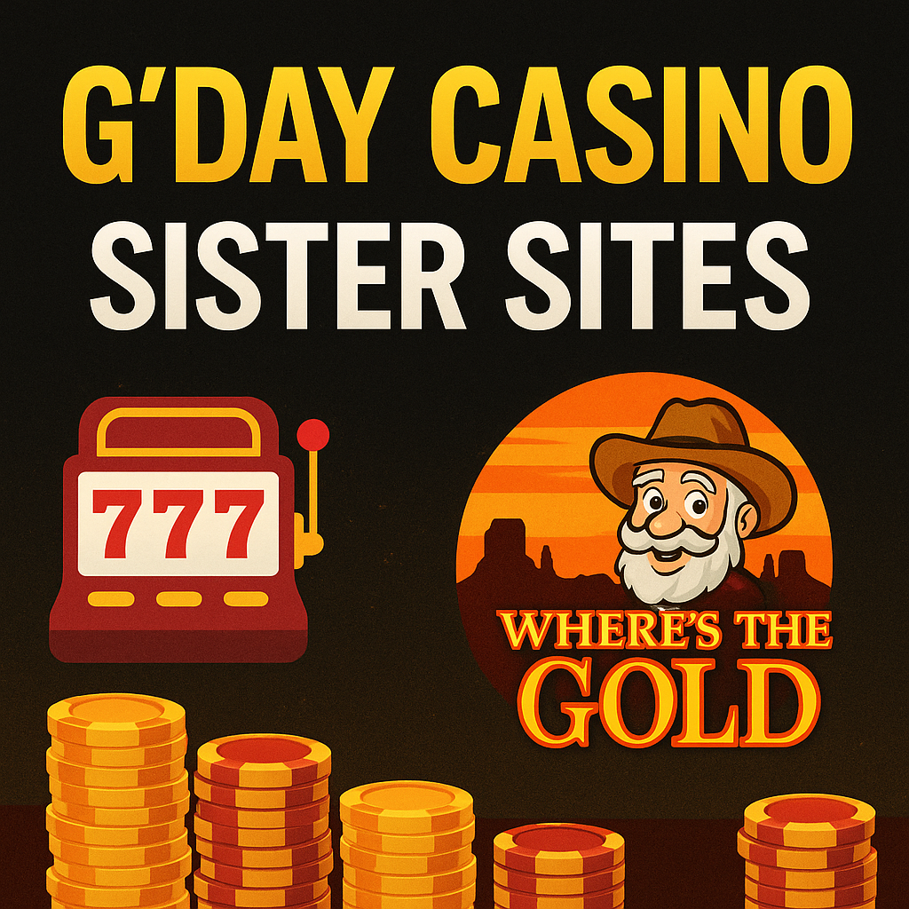 Gday Casino sister sites with Where's the Gold pokie and bonus icons