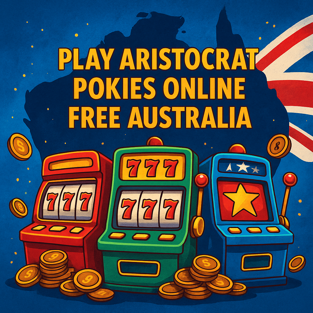 Play Aristocrat Pokies Online Free Australia β vibrant slot machines with coins and map of Australia, promoting free mobile gameplay