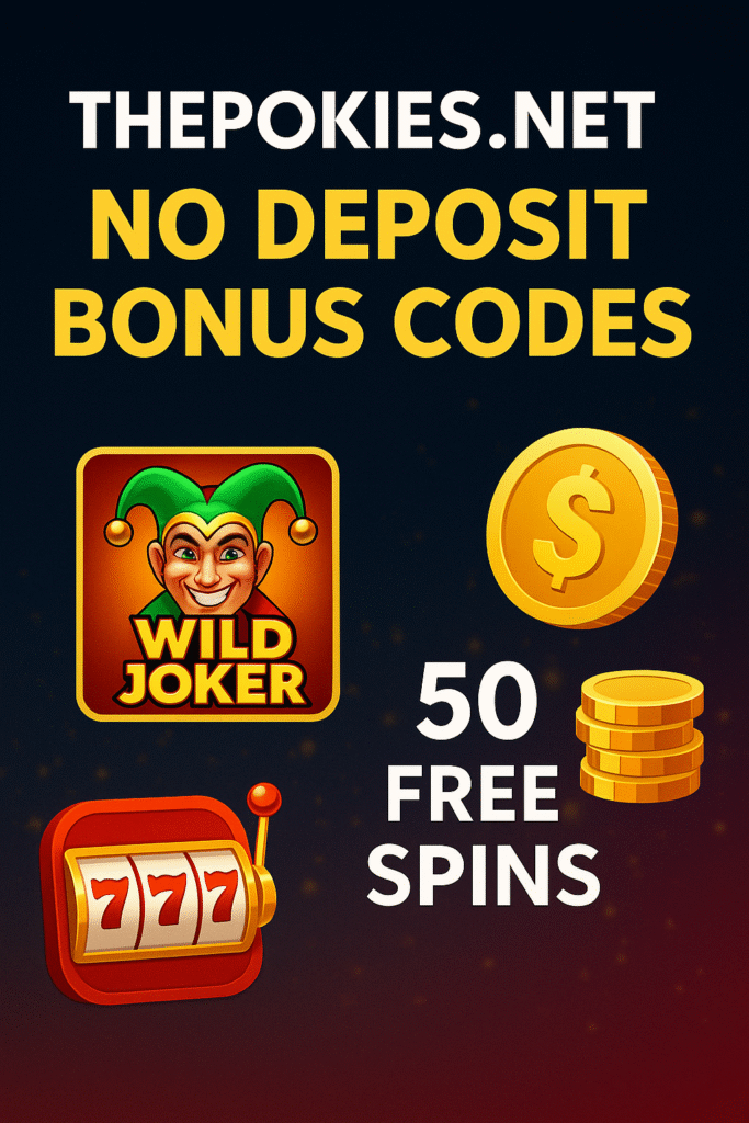 Thepokies.net no deposit bonus codes with Wild Joker free spins and slot icons